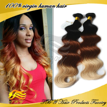 Vierge Brésilienne Ombre Cheveux Trame Extension de Vague de Corps Couleur Trois Tons Cheveux Weave